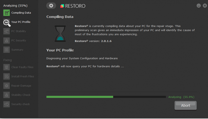 restoro system optimizers restoro screenshot compiling data
